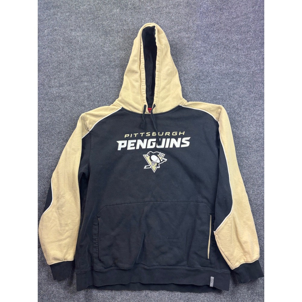 Reebok Pittsburgh Penguins Hoodie Mens‎ XL Black Gold NHL Face Off Collection